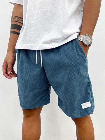 Men's Corduroy Drawstring Shorts - Elasticated Waist Above-Knee Relaxed Fit - Casual Summer Style