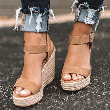 Women's Espadrille Wedges - Open Toe - Platform Sole - Ankle Strap