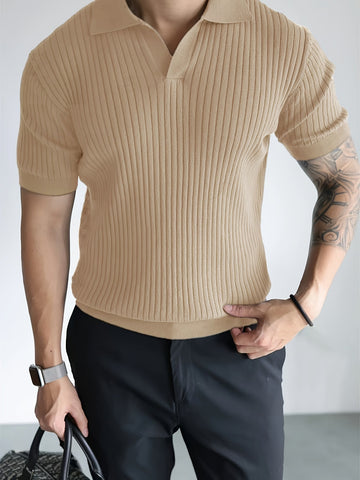 Men's Ribbed Polo V-Neck