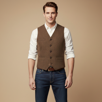 Men's Wool Blend Waistcoat - V-Neck Single-Breasted Button-Front - Four-Pocket Smart Casual Style