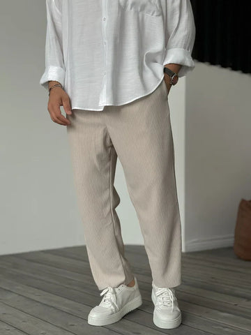 Men's Ribbed Straight Leg Trousers - Elasticated Waist