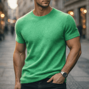 Men's Cashmere Short Sleeve Crew Neck Knitted T-Shirt