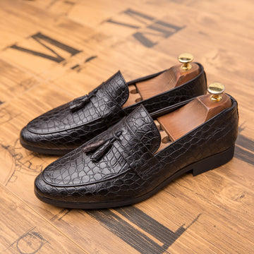 Men's Tassel Loafers - Croc-Embossed Woven Slip-On Shoes