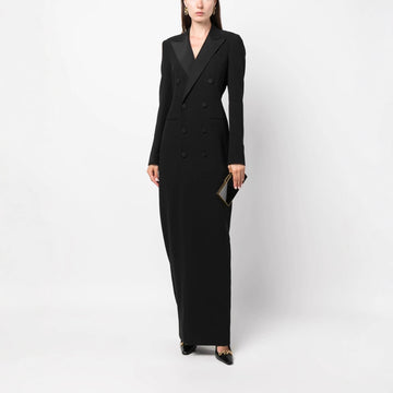 Women's Tailored Formal Maxi Dress - Double-Breasted Blazer Style