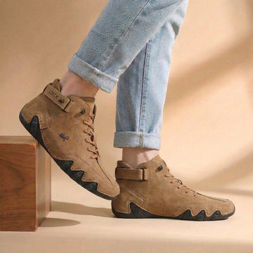 Men's High Top Casual Trainers - Lace-Up Ankle Strap Contrast Sole