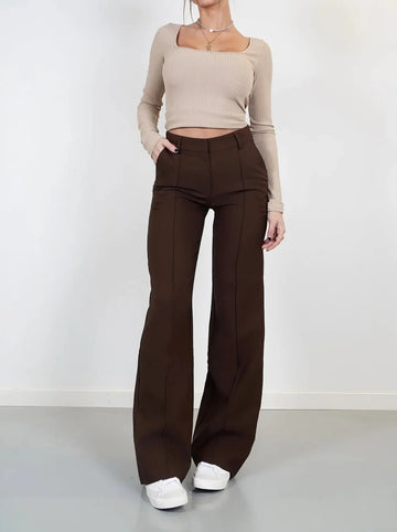 Women's Wide Leg Trousers - High Waist Tailored Seam Detail Palazzo Pants