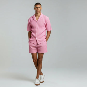 Men’s Ribbed Short Sleeve Shirt and Shorts Co-Ord Set
