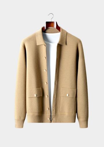 Men’s Button-Up Cardigan with Patch Pockets – Refined Everyday Layer