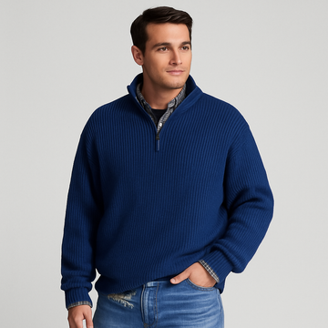Men’s Half Zip Sweater – Ribbed And Stand Collar Style