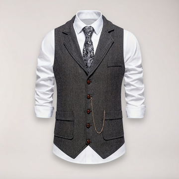 Men’s Herringbone Waistcoat – Classic Fit with Reversed Collar