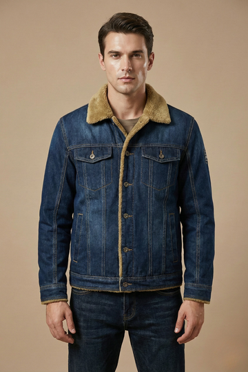 Men’s Lined Denim Jacket – Classic Button-Front Winter Layer