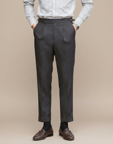 Men’s Retro Straight-Leg Trousers – High Waist with Side Adjusters