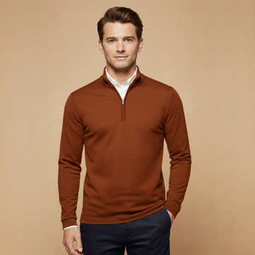 Men’s Slim Fit Quarter Zip Sweater with Stand Collar and Ribbed Hem