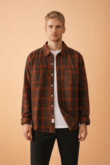 Men's Long Sleeve Checked Button Front Shirt - Chest Pockets