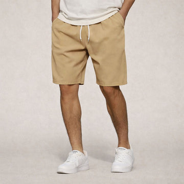 Men's Woven Shorts - Elasticated Waist - White Drawstring - Knee Length