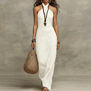 Women's Halter Cross-Over Sleeveless Maxi Dress