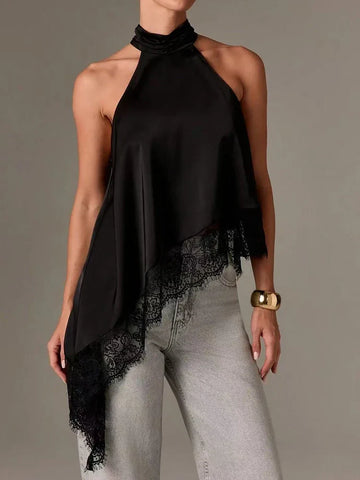 Women's Halter Top Asymmetric Lace Trim