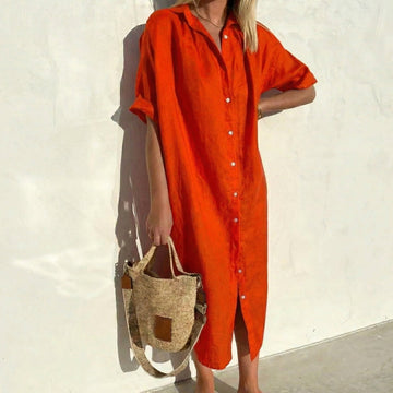 Women's Linen Shirt Dress Midi Oversized