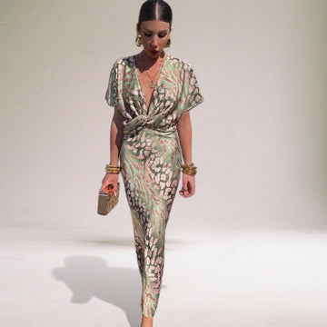 Twisted V-Neck Maxi Dress – Elegant Long Dress for Special Occasions