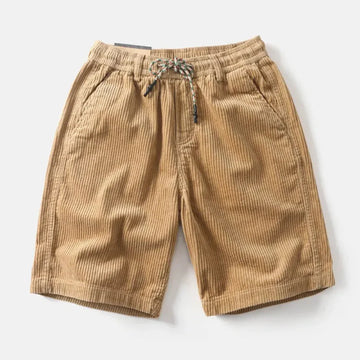 Men's Corduroy Shorts - Elasticated Drawstring Waist Wide-Wale Cord Above-Knee Length Casual Style