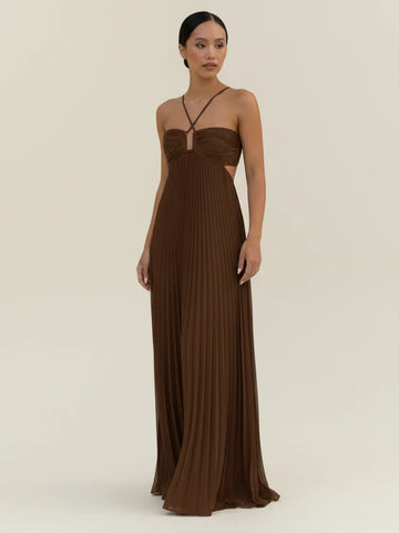Women's Halter Backless Pleated Maxi Dress