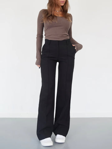 Women’s High-Waisted Straight Leg Trousers – Tailored, Centre Crease
