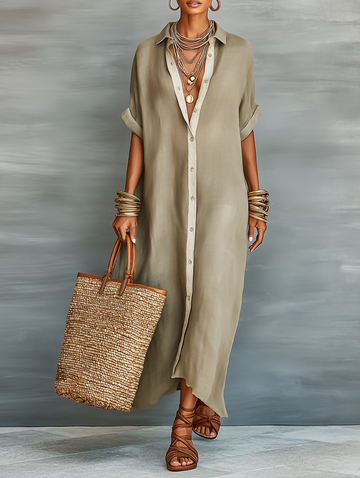 Women's Linen Maxi Shirt Dress Relaxed Fit