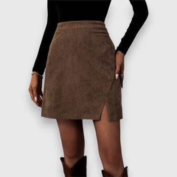 Women's Corduroy Mini Skirt Side Slit