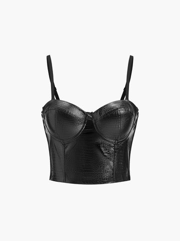 Women's Faux Leather Bustier Crocodile Embossed