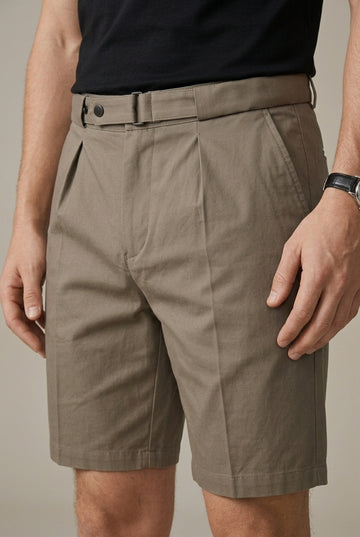 Men's Tailored Chino Shorts - Belted Pleat Front Smart Casual