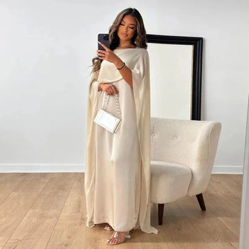 Women’s Maxi Dress with Round Neck and Cape Overlay Sleeves