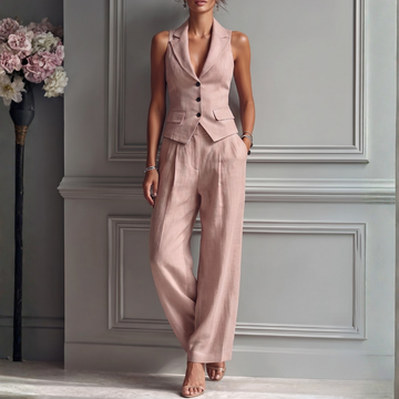 Women's Linen Two-Piece Set Sleeveless Waistcoat