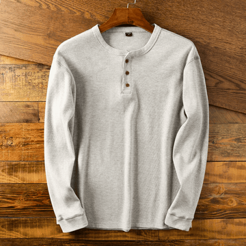 Men's Long Sleeve Ribbed Henley T-Shirt - Button Placket
