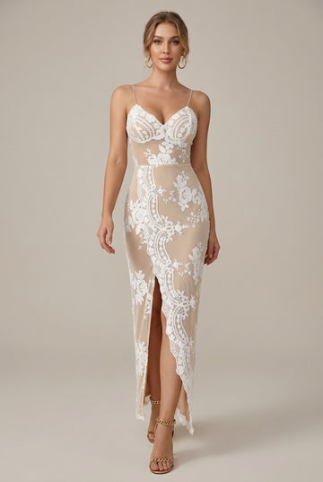 Women's Pearl Embellished Cross-Back Bodycon Evening Dress