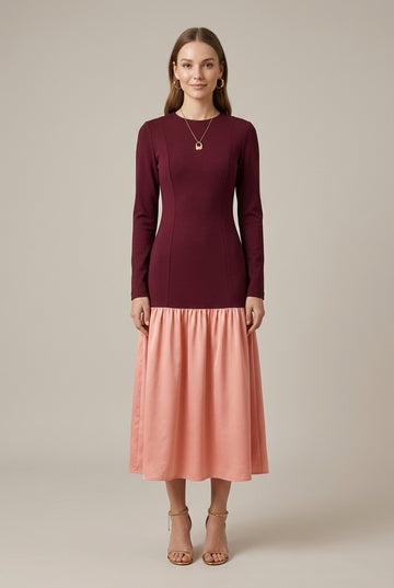 Women's Drop Waist Maxi Dress - Gathered Skirt - Formal Style