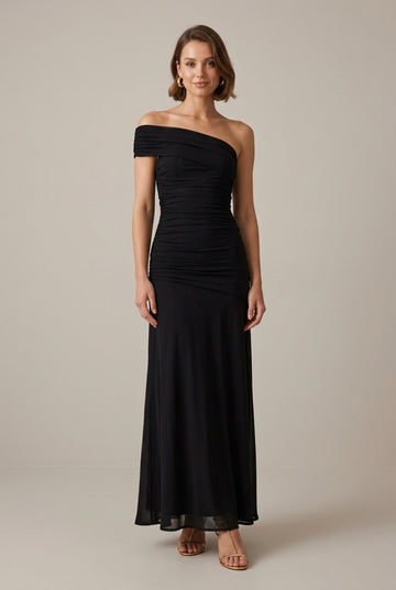 Women's One Shoulder Gathered Maxi Dress - Sleeveless