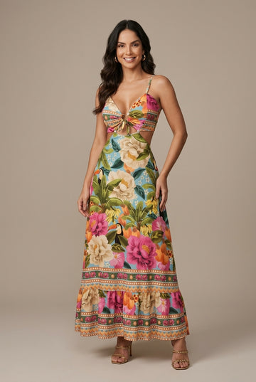 Women's Bohemian Floral Print Spaghetti Strap Maxi Dress