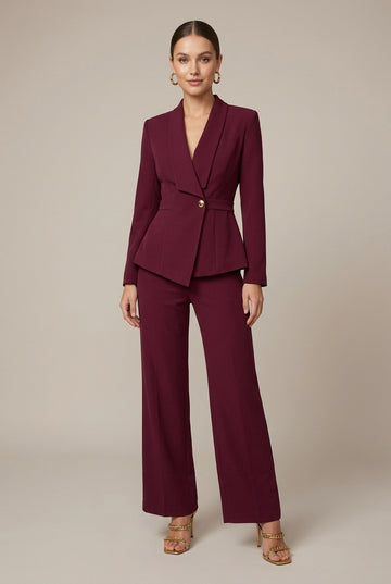 Women's V-Neck Long Sleeve Top - Wide Leg Trousers Two Piece Set