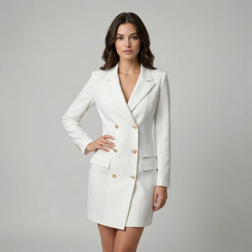 Women's Blazer Mini Dress - Double-Breasted Long Sleeve