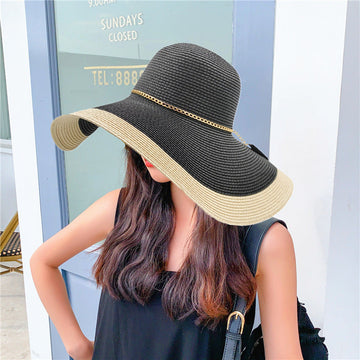 Women's Straw Sun Hat Two-Tone Wide Brim