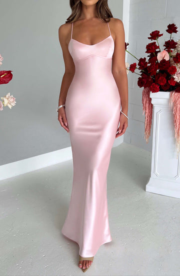 Women's Satin Bias-Cut Maxi Dress - Sweetheart Neckline with Crossover Lace-Up Open Back