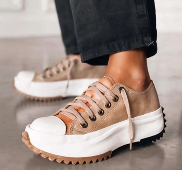 Women's Orthopedic Canvas Lace-Up Platform Star Detail Sneakers - Low Top